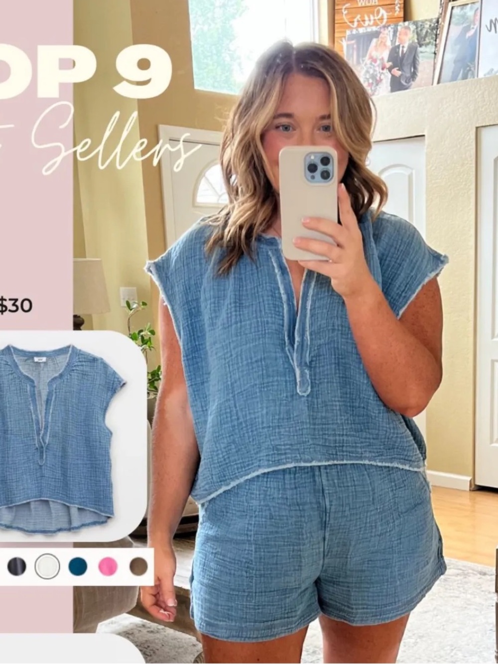 Aerie pool to party chambray muslin crop top distressed denim splice vneck cap